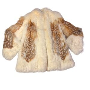 Vintage GDT Too Fur Coat Cream Tan Fox Blend Genuine Fur  8 Made in Hong Kong